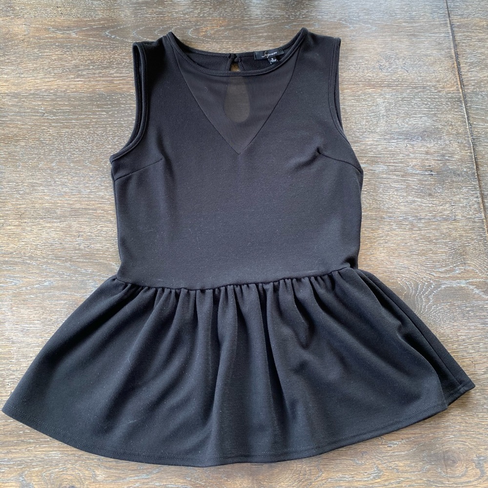 2/$20 Soprano black peplum tank top small mesh front